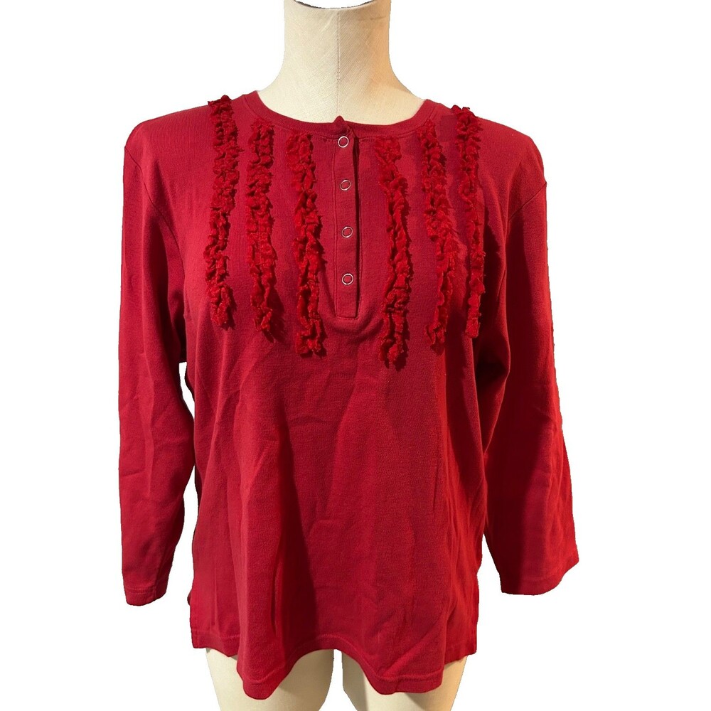 Francesca Rose Vintage NWT Women’s Red Ruffle Trim Knit Top size XL Holidays